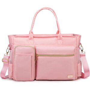 Pink Middle Size Computer Messenger Laptop Tote with 15.6'' Padded Laptop Sleeve
